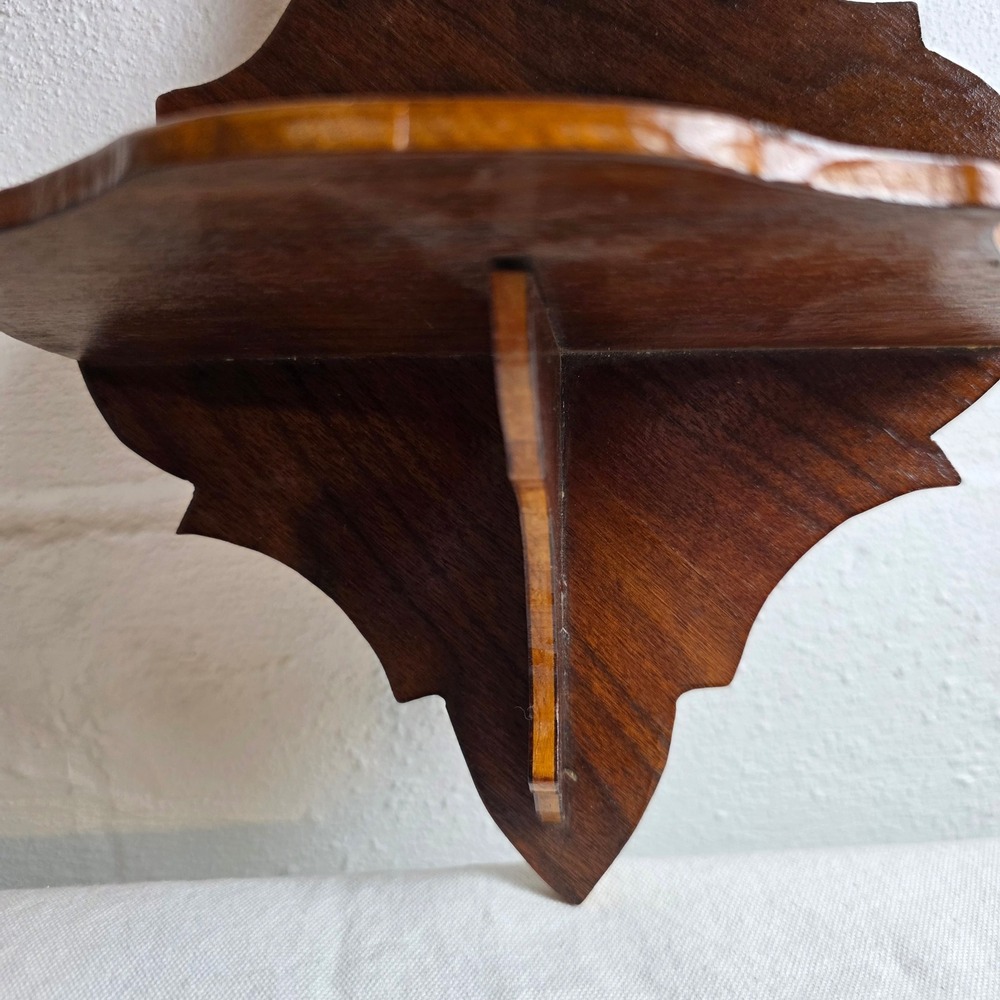 Vintage Dark Walnut Wood Rustic Wall Corbel Shelf Scalloped Scrollwork - Picture 4 of 6
